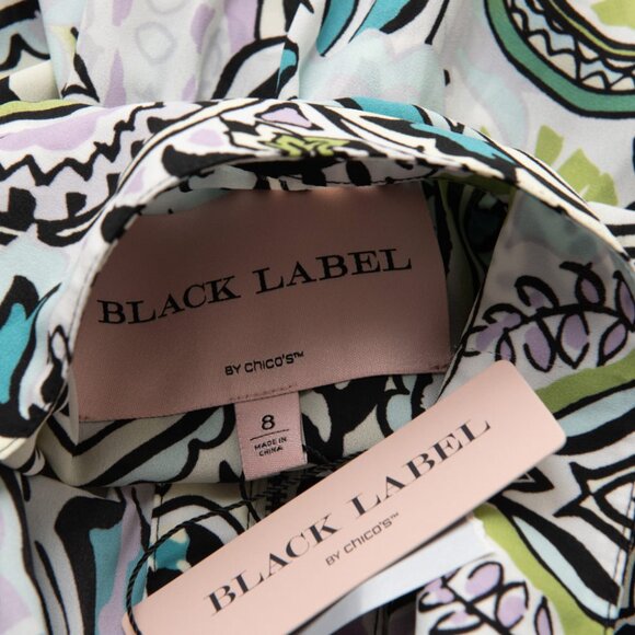 Chico's Black Label Easy Jacket Paisley Multicolor Blue White Black Green Size 8 - Picture 5 of 7